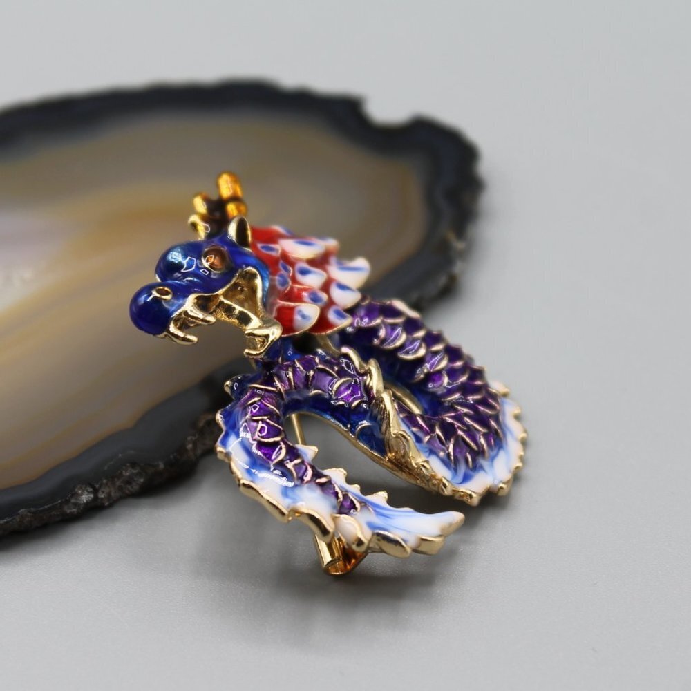 Chinese dragon pin brooch pendant jewelry fashion yellow gold purple blue new - Picture 4 of 10